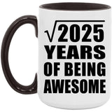45th Birthday Square Root of 2025 Years of Being Awesome - 15oz Accent Mug Black