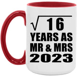 4th Anniversary Square Root of 16 Years As Mr & Mrs 2023 - 15oz Accent Mug Red