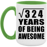 18th Birthday Square Root of 324 Years of Being Awesome - 15oz Accent Mug Green