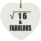 4th Birthday Square Root of 16 & Fabulous - Heart Ornament