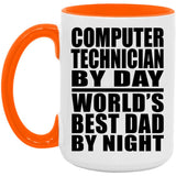 Computer Technician By Day World's Best Dad By Night - 15oz Accent Mug Orange