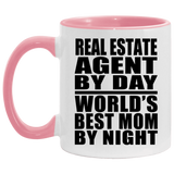Real Estate Agent By Day World's Best Mom By Night - 11oz Accent Mug Pink