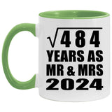 22nd Anniversary Square Root of 484 Years As Mr & Mrs 2024 - 11oz Accent Mug Green