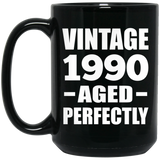 34th Birthday Vintage 1990 Aged Perfectly - 15oz Coffee Mug Black