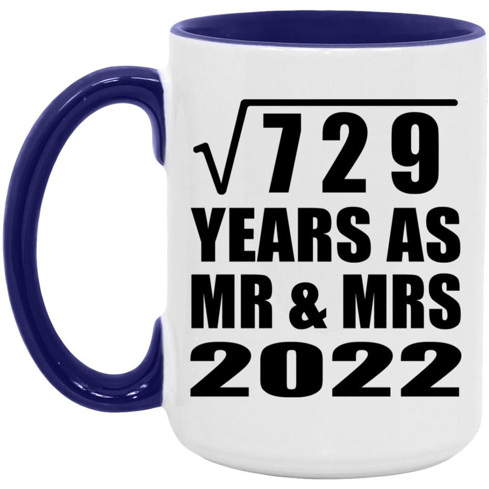 27th Anniversary Square Root of 729 Years As Mr & Mrs 2022 - 15oz Accent Mug Purple