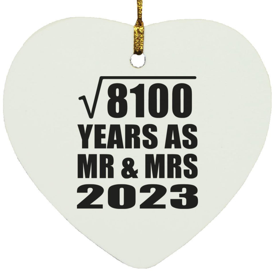 90th Anniversary Square Root of 8100 Years As Mr & Mrs 2023 - Heart Ornament