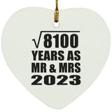 90th Anniversary Square Root of 8100 Years As Mr & Mrs 2023 - Heart Ornament