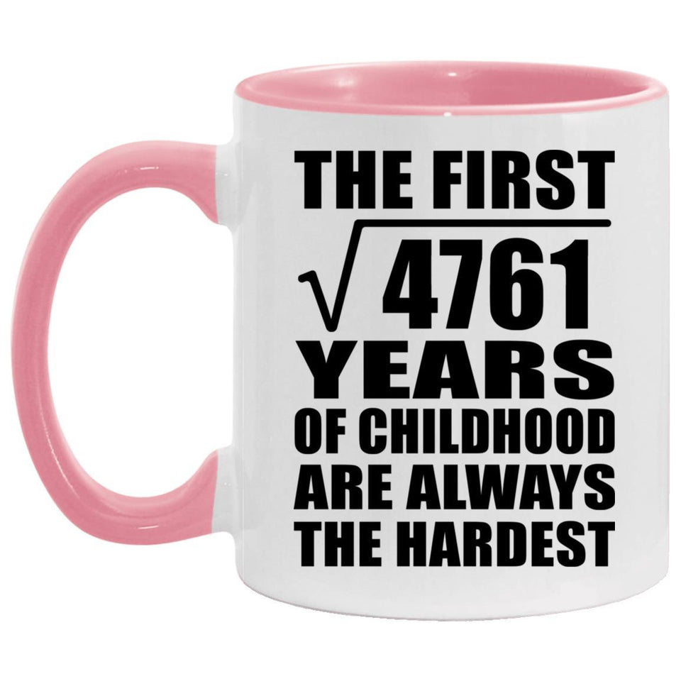 69th Birthday Square Root of 4761 Years of Childhood - 11oz Accent Mug Pink