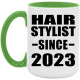 Hair Stylist Since 2023 - 15oz Accent Mug Green