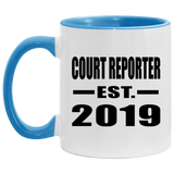 Court Reporter Established EST. 2019 - 11oz Accent Mug Blue
