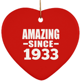 91st Birthday Amazing Since 1933 - Heart Ornament