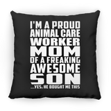 Proud Animal Care Worker Mom Of Awesome Son - Throw Pillow Black