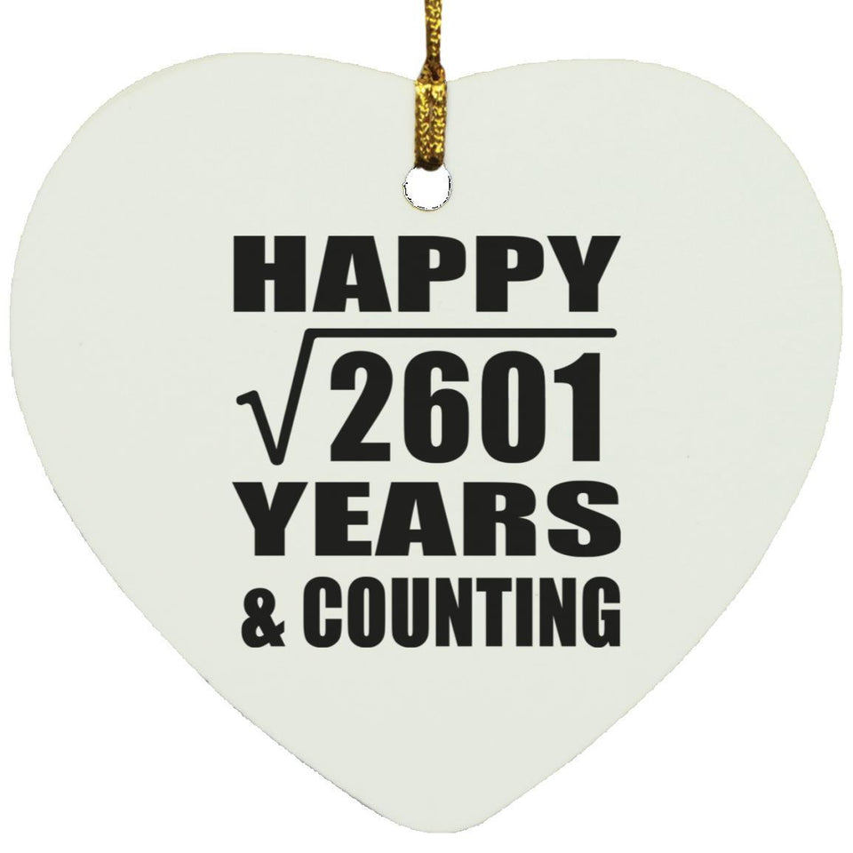 Happy 51st Anniversary Square Root of 2601 Years & Counting - Heart Ornament