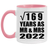 13th Anniversary Square Root of 169 Years As Mr & Mrs 2022 - 11oz Accent Mug Pink