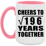 14th Anniversary Cheers To Square Root of 196 Years Together - 15oz Accent Mug Pink