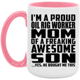 Proud Oil Rig Worker Mom Of Awesome Son - 15oz Accent Mug Pink