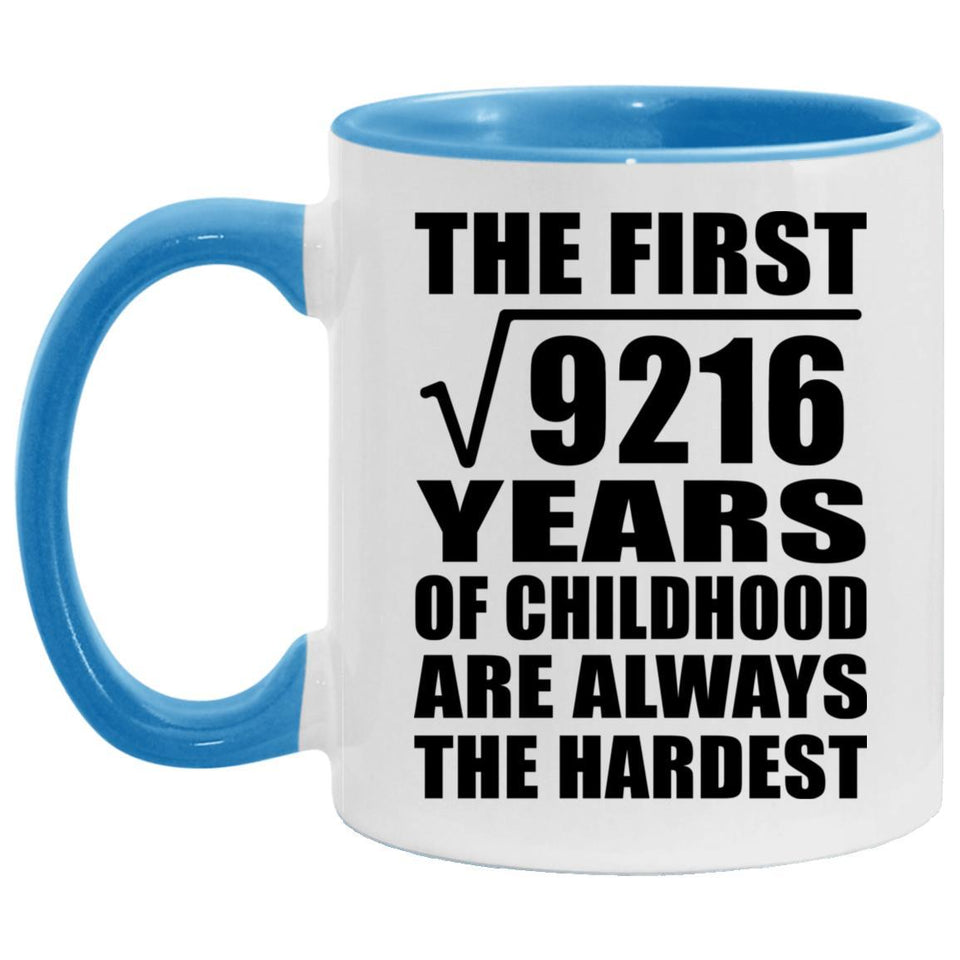 96th Birthday Square Root of 9216 Years of Childhood - 11oz Accent Mug Blue