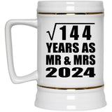 12th Anniversary Square Root of 144 Years As Mr & Mrs 2024 - Beer Stein