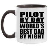 Pilot By Day World's Best Dad By Night - 11oz Accent Mug Black