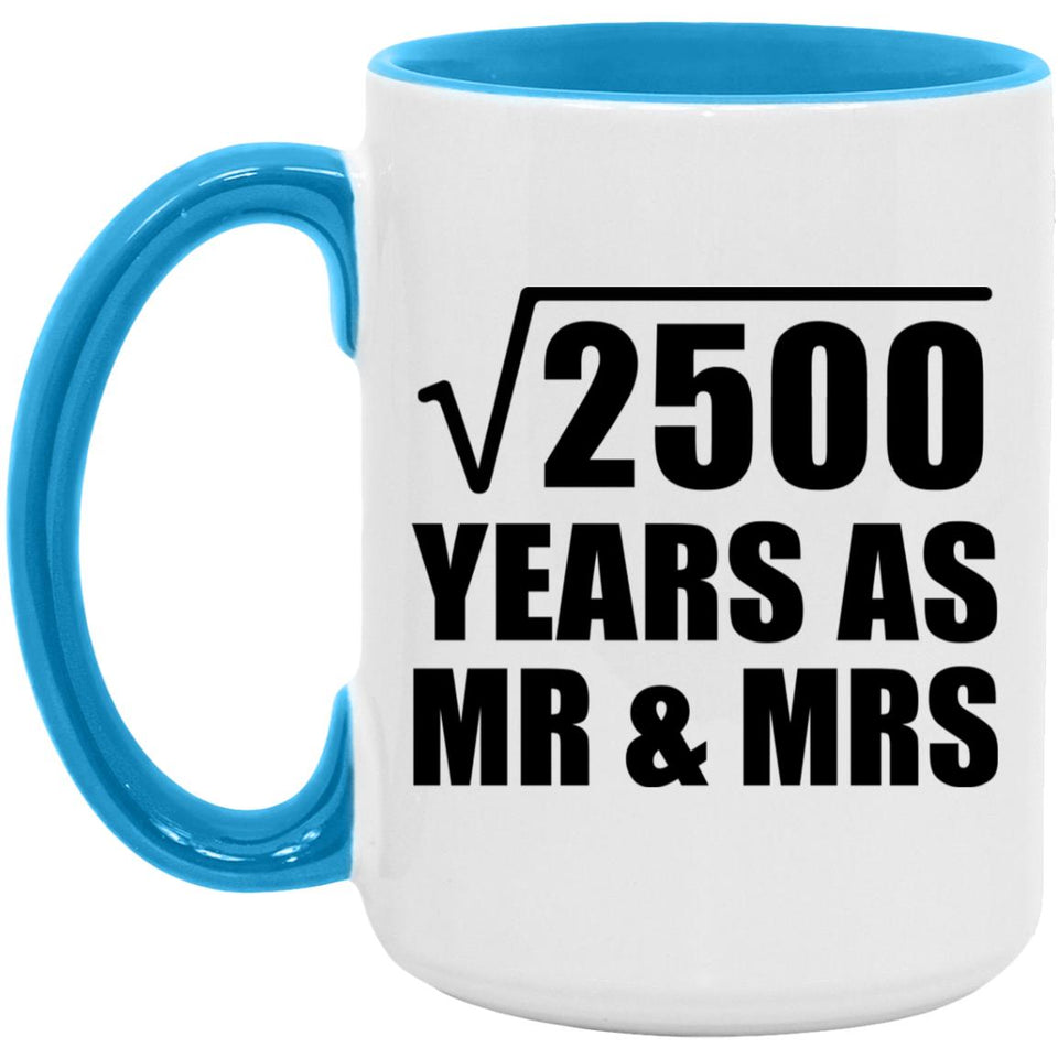 50th Anniversary Square Root of 2500 Years As Mr & Mrs - 15oz Accent Mug Blue