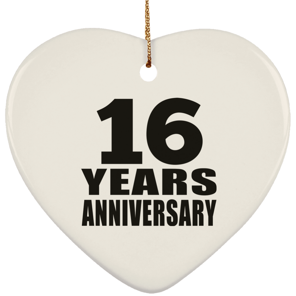 16th Anniversary 16 Years - Heart Ornament