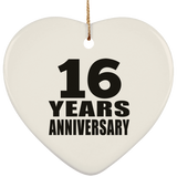 16th Anniversary 16 Years - Heart Ornament