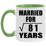 9th Anniversary Married For Square Root of 81 Years - 11oz Accent Mug Green