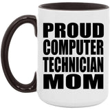 Proud Computer Technician Mom - 15oz Accent Mug Black