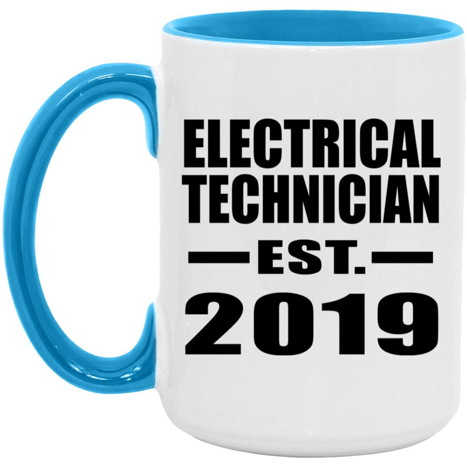 Electrical Technician Established EST. 2019 - 15oz Accent Mug Blue