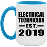 Electrical Technician Established EST. 2019 - 15oz Accent Mug Blue