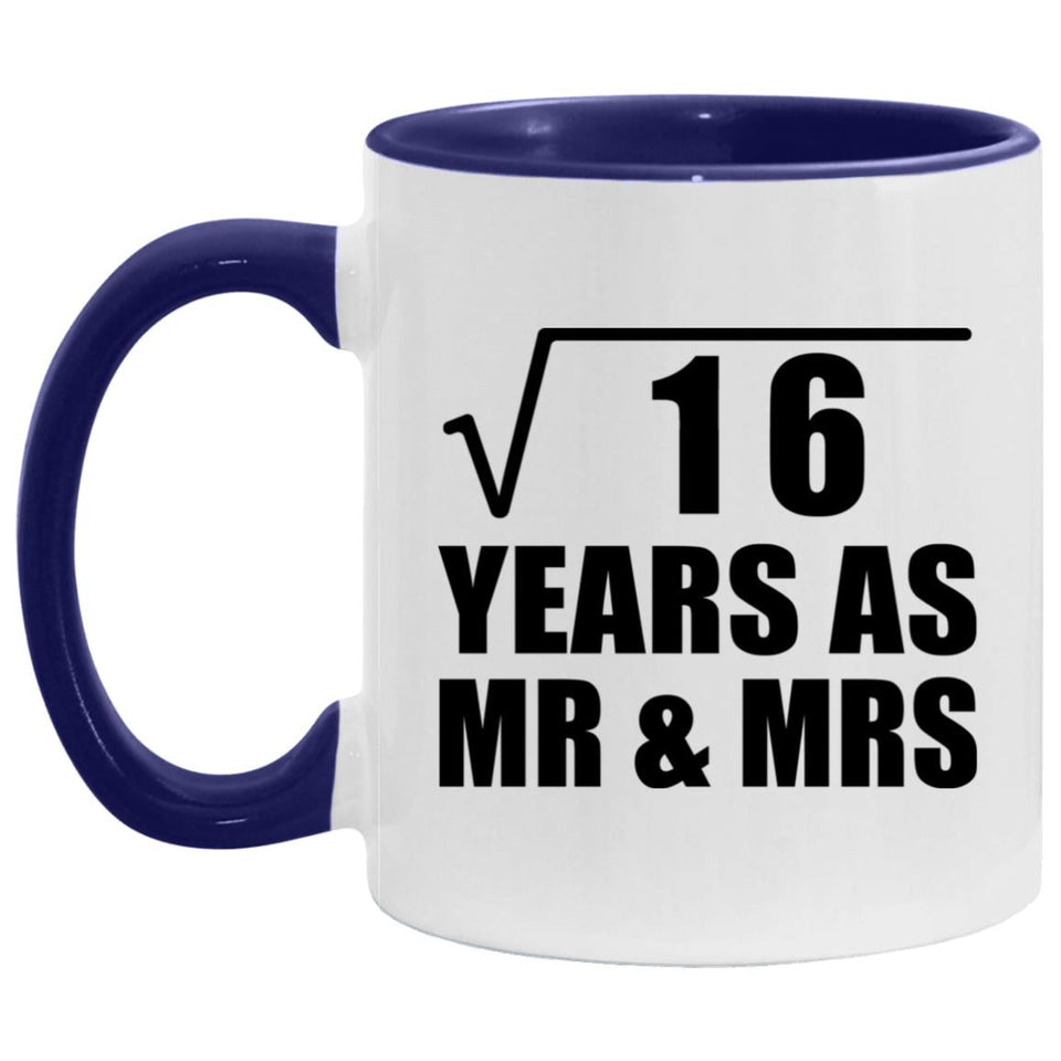 4th Anniversary Square Root of 16 Years As Mr & Mrs - 11oz Accent Mug Purple