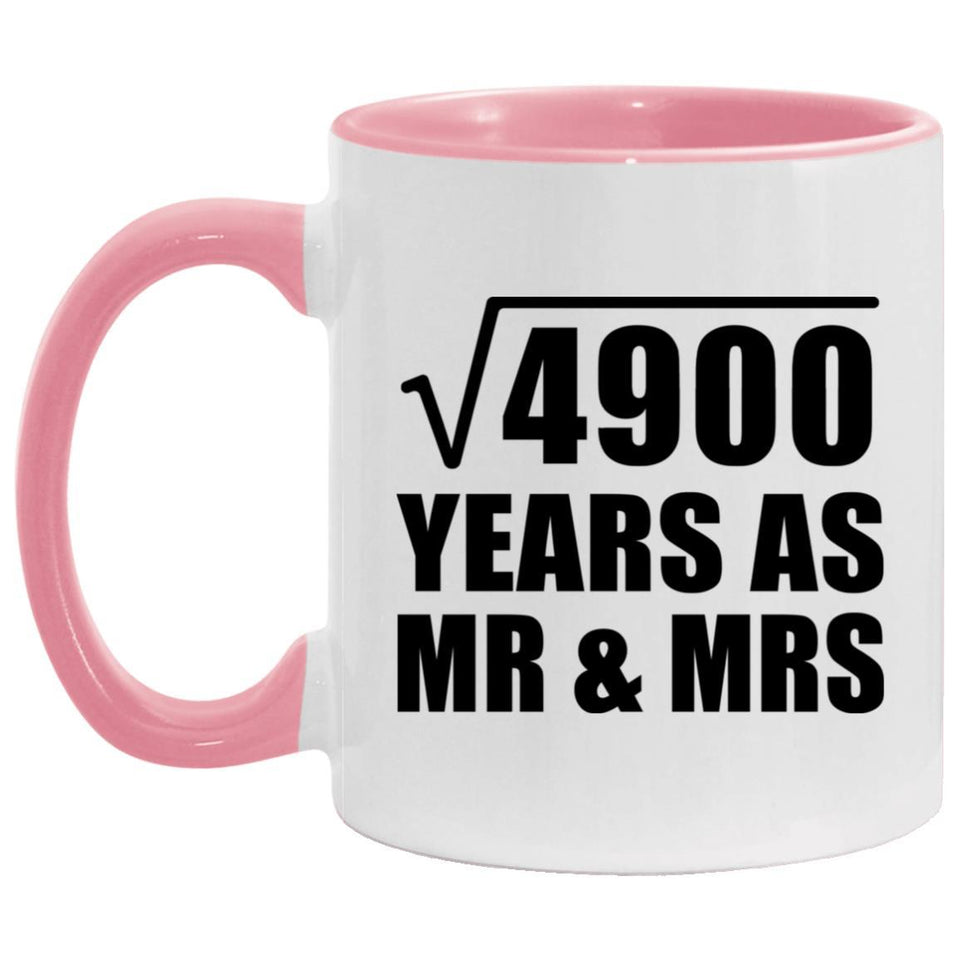 70th Anniversary Square Root of 4900 Years As Mr & Mrs - 11oz Accent Mug Pink