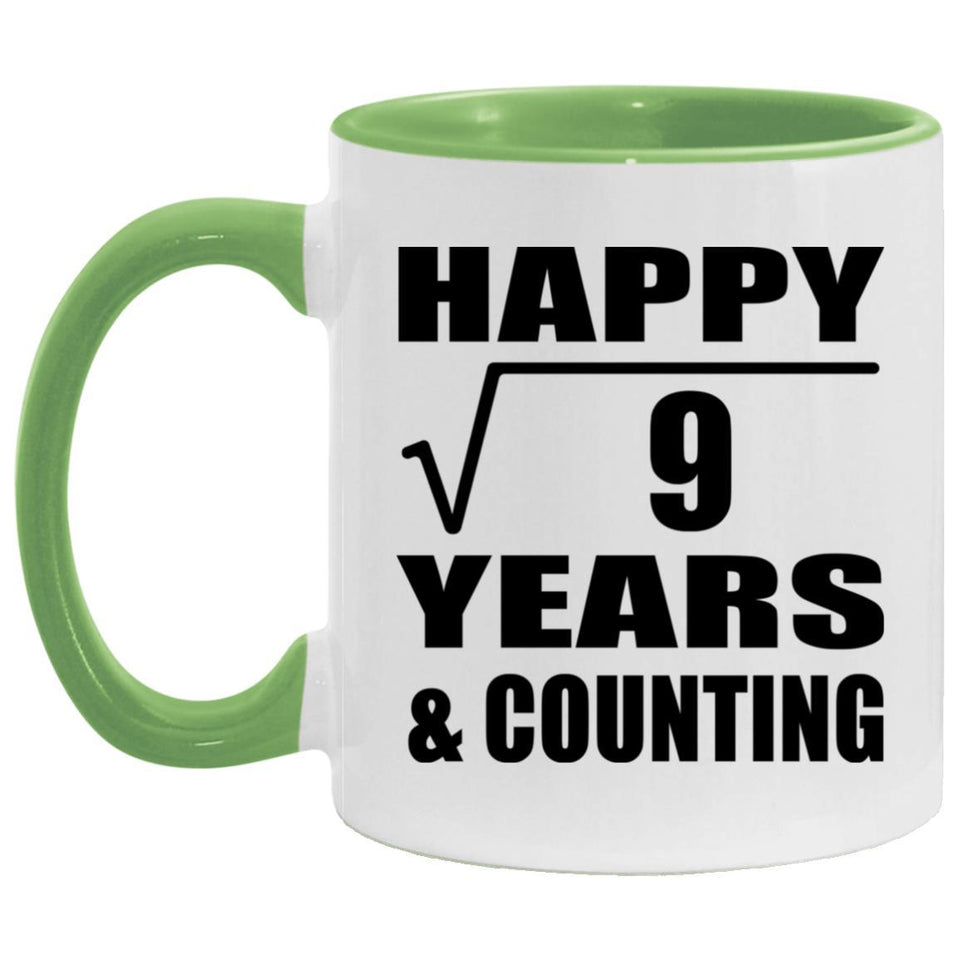 Happy 3rd Anniversary Square Root of 9 Years & Counting - 11oz Accent Mug Green