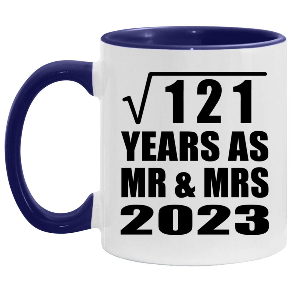 11th Anniversary Square Root of 121 Years As Mr & Mrs 2023 - 11oz Accent Mug Purple