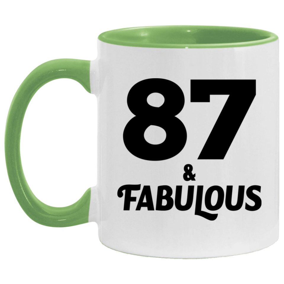 87th Birthday 87 & Fabulous - 11oz Accent Mug Green