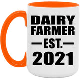 Dairy Farmer Established EST. 2021 - 15oz Accent Mug Orange