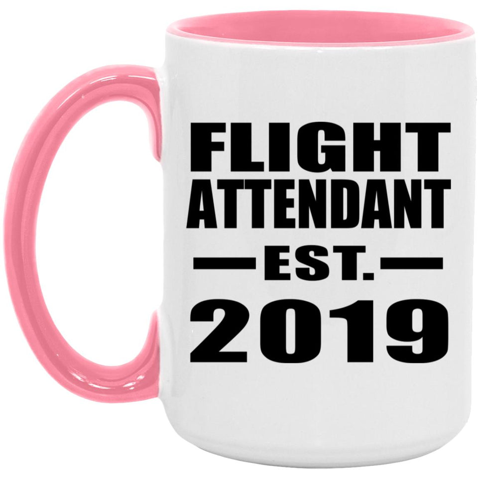 Flight Attendant Established EST. 2019 - 15oz Accent Mug Pink
