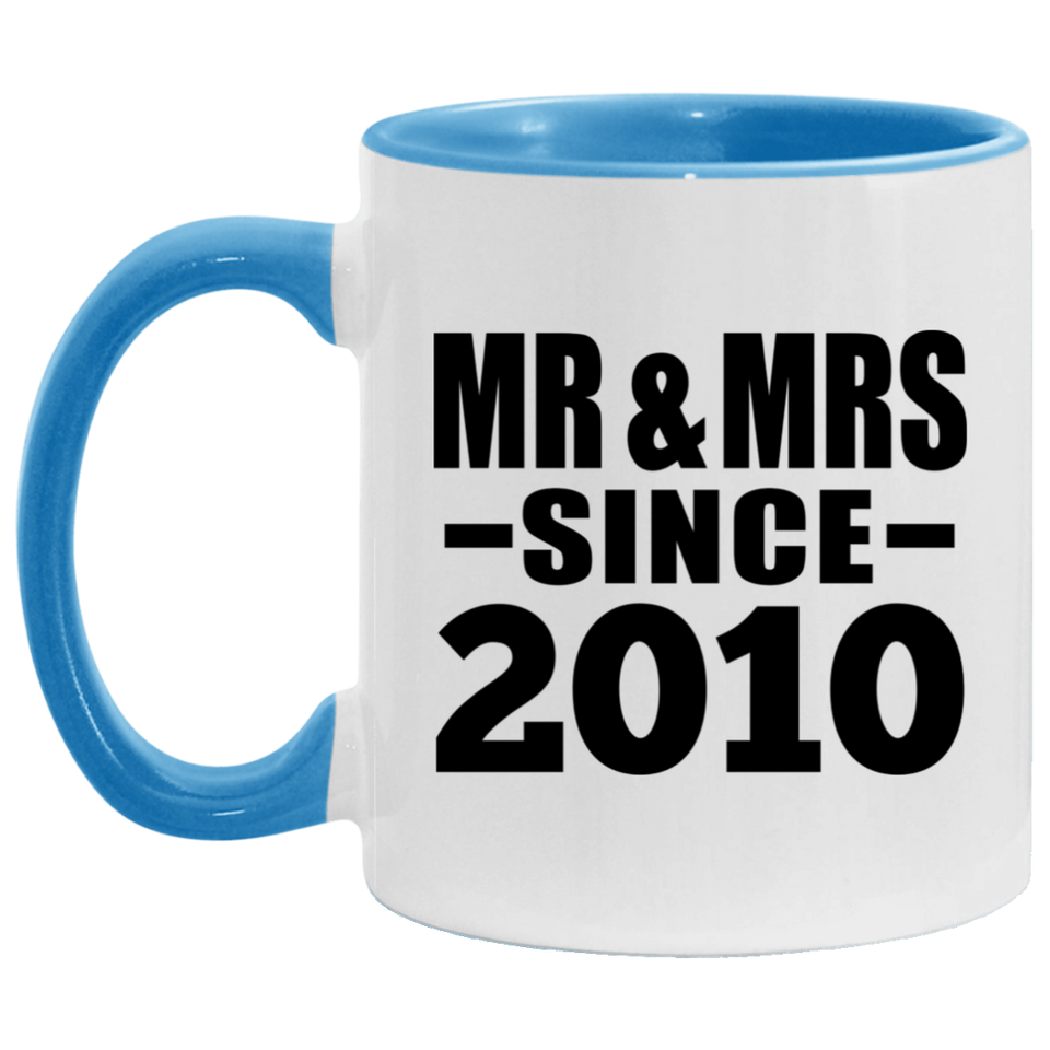 14th Anniversary Mr & Mrs Since 2010 - 11oz Accent Mug Blue