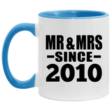 14th Anniversary Mr & Mrs Since 2010 - 11oz Accent Mug Blue