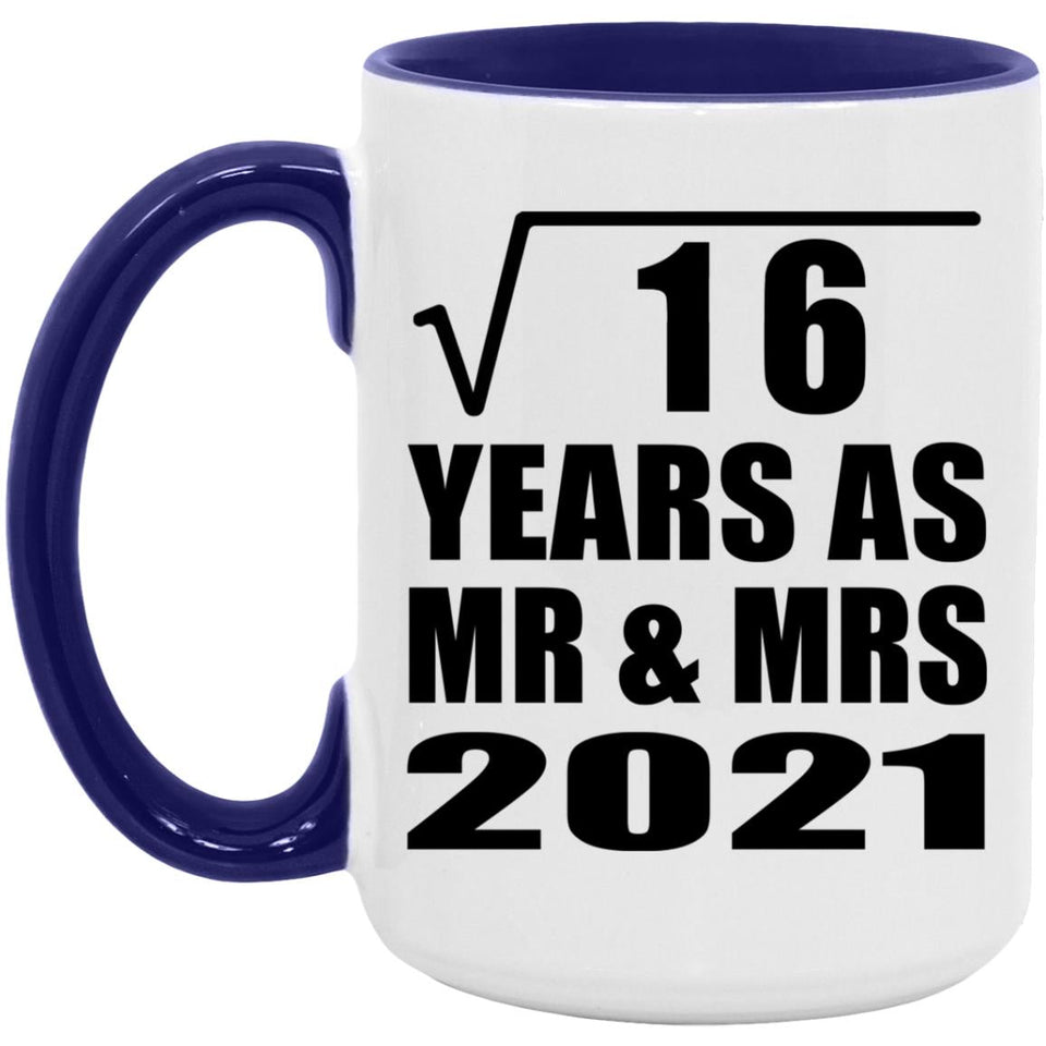 4th Anniversary Square Root of 16 Years As Mr & Mrs 2021 - 15oz Accent Mug Purple
