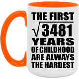 59th Birthday Square Root of 3481 Years of Childhood - 15oz Accent Mug Orange