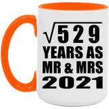 23rd Anniversary Square Root of 529 Years As Mr & Mrs 2021 - 15oz Accent Mug Orange
