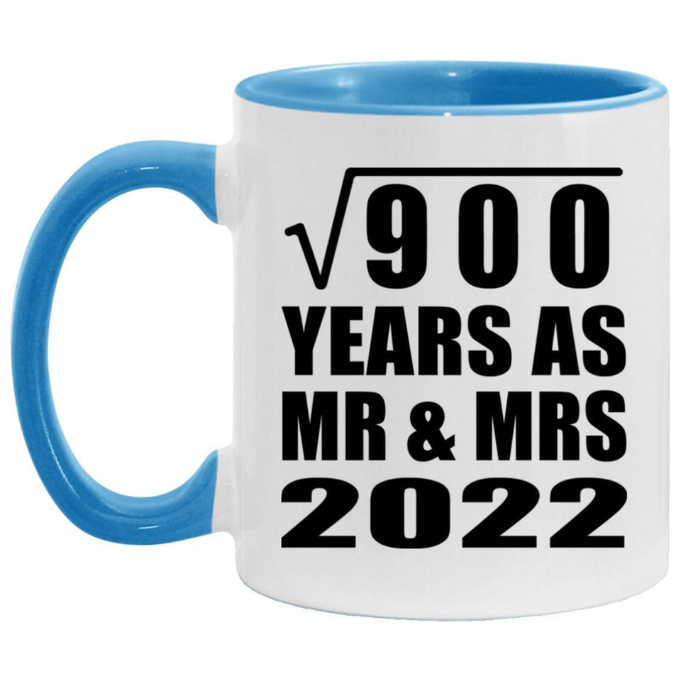 30th Anniversary Square Root of 900 Years As Mr & Mrs 2022 - 11oz Accent Mug Blue