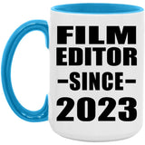 Film Editor Since 2023 - 15oz Accent Mug Blue