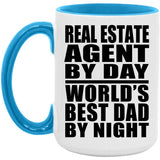 Real Estate Agent By Day World's Best Dad By Night - 15oz Accent Mug Blue