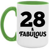 28th Birthday 28 & Fabulous - 15oz Accent Mug Green