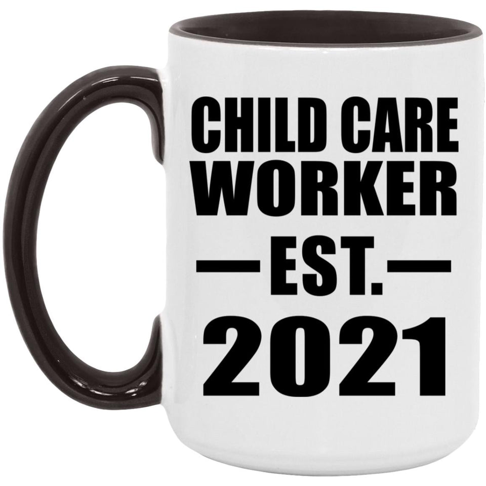 Child Care Worker Established EST. 2021 - 15oz Accent Mug Black