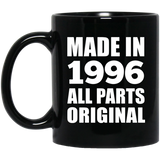 28th Birthday Made in 1996 All Parts Original - 11oz Coffee Mug Black