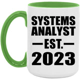 Systems Analyst Established EST. 2023 - 15oz Accent Mug Green