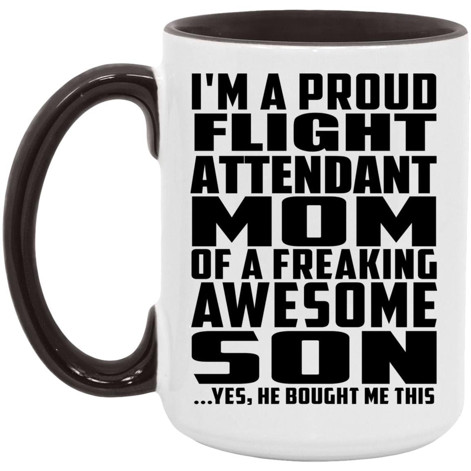 Proud Flight Attendant Mom Of Awesome Son - 15oz Accent Mug Black